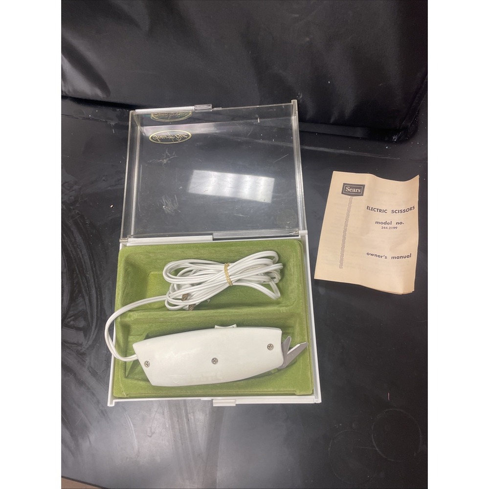 Sears Electric Scissors in box Model‎ 344.2199 Green & White Vintage